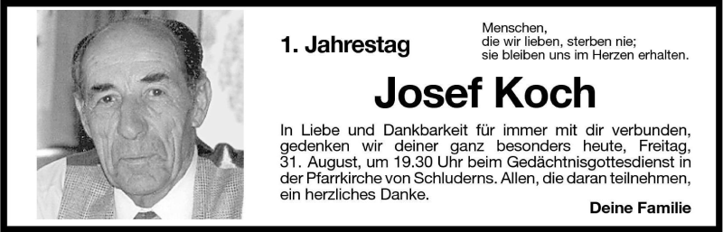  Traueranzeige für Josef Koch vom 31.08.2001 aus Dolomiten