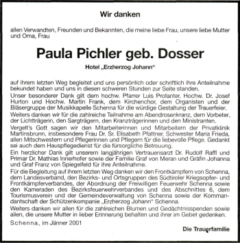Traueranzeige von Paula Pichler von Dolomiten