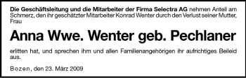 Traueranzeige von Anna Wenter von Dolomiten