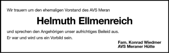 Traueranzeige von Helmuth Ellmenreich von Dolomiten