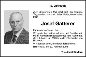 Traueranzeige von Josef Gatterer von Dolomiten