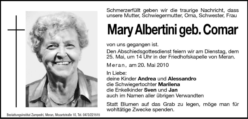  Traueranzeige für Mary Albertini vom 22.05.2010 aus Dolomiten