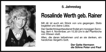 Traueranzeige von Rosalinde Werth von Dolomiten