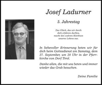 Traueranzeige von Josef Ladurner von Dolomiten