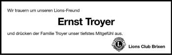 Traueranzeige von Ernst Troyer von Dolomiten