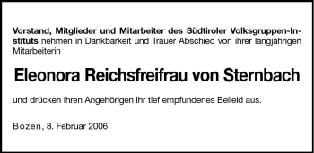 Traueranzeige von Eleonora  von Sternbach zu Stock und Luttach von Dolomiten