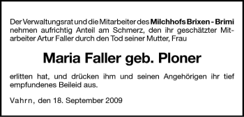 Traueranzeige von Maria Faller von Dolomiten