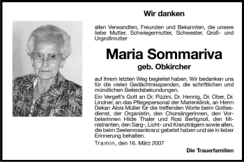 Traueranzeige von Maria Sommariva von Dolomiten