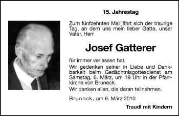 Traueranzeige von Josef Gatterer von Dolomiten