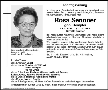 Traueranzeige von Rosa Senoner von Dolomiten