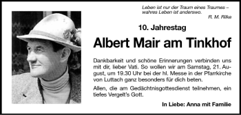 Traueranzeige von Albert Mair am Tinkhof von Dolomiten