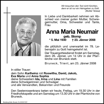 Traueranzeige von Anna Maria Neumair von Dolomiten