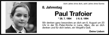 Traueranzeige von Paul Trafoier von Dolomiten