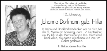 Traueranzeige von Johanna Dorfmann von Dolomiten