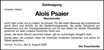 Traueranzeige von Alois Psaier von Dolomiten