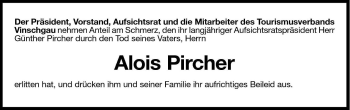 Traueranzeige von Alois Pircher von Dolomiten