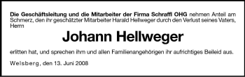 Traueranzeige von Johann Hellweger von Dolomiten