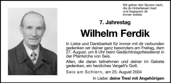 Traueranzeige von Wilhelm Ferdik von Dolomiten