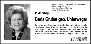 Traueranzeige von Berta Gruber von Dolomiten