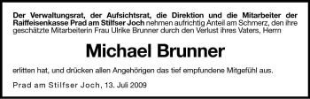 Traueranzeige von Michael Brunner von Dolomiten