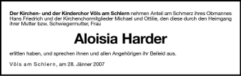 Traueranzeige von Aloisia Harder von Dolomiten