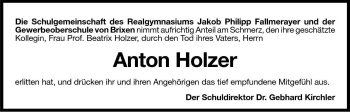 Traueranzeige von Anton Holzer von Dolomiten