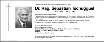 Traueranzeige von Sebastian Tschugguel von Dolomiten