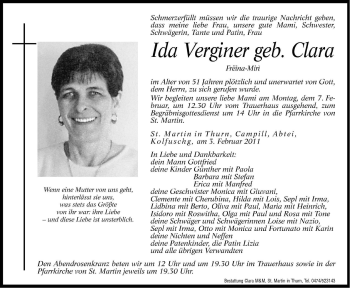 Traueranzeige von Ida Verginer von Dolomiten