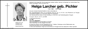 Traueranzeige von Helga Larcher von Dolomiten
