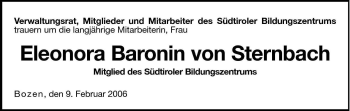 Traueranzeige von Eleonora  von Sternbach zu Stock und Luttach von Dolomiten