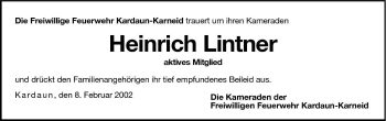 Traueranzeige von Heinrich Lintner von Dolomiten