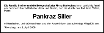 Traueranzeige von Pankraz Siller von Dolomiten