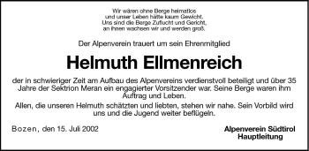Traueranzeige von Helmuth Ellmenreich von Dolomiten