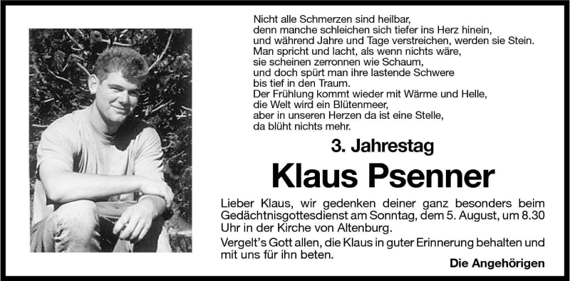  Traueranzeige für Klaus Psenner vom 03.08.2001 aus Dolomiten