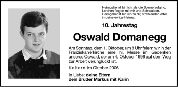 Traueranzeige von Oswald Domanegg von Dolomiten
