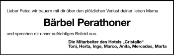 Traueranzeige von Bärbel Perathoner von Dolomiten