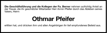 Traueranzeige von Othmar Pfeifer von Dolomiten