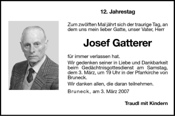 Traueranzeige von Josef Gatterer von Dolomiten