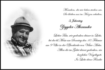 Traueranzeige von Alexander Zöggeler von Dolomiten