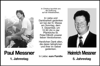 Traueranzeige von Heinrich Messner von Dolomiten