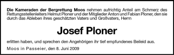 Traueranzeige von Josef Ploner von Dolomiten