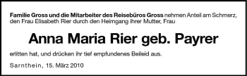 Traueranzeige von Anna Maria Rier von Dolomiten