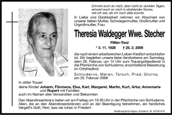 Traueranzeige von Theresia Stecher von Dolomiten