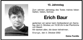 Traueranzeige von Erich Baur von Dolomiten