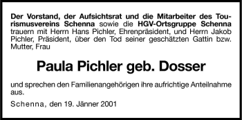 Traueranzeige von Paula Pichler von Dolomiten