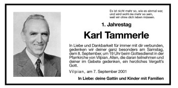 Traueranzeige von Karl Tammerle von Dolomiten