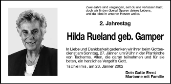 Traueranzeige von Hilda Rueland von Dolomiten