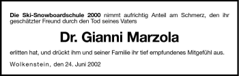 Traueranzeige von Gianni Marzola von Dolomiten