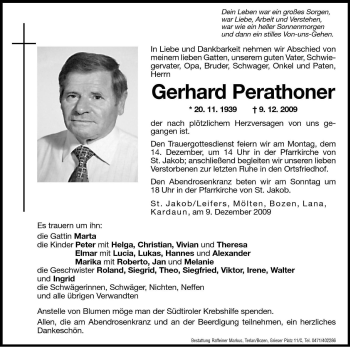 Traueranzeige von Gerhard Perathoner von Dolomiten