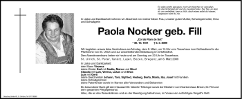 Traueranzeige von Paola Nocker von Dolomiten